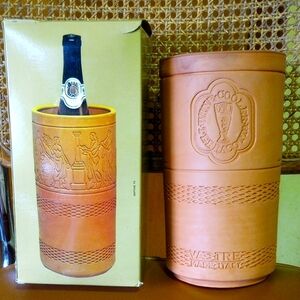Vatre Terracotta Wine Cooler w/ Etched Design, Original Box, Imported From Italy